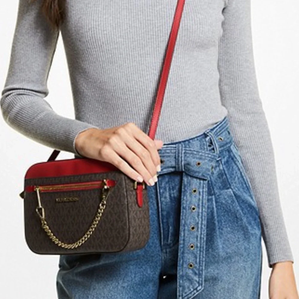 MICHAEL KORS Jet Set Large Logo Crossbody Bag Flame / Brown Multi Color
